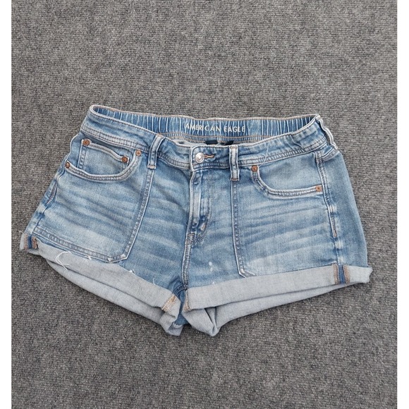 American Eagle Outfitters Pants - American Eagle Denim Shorts Womens 6 Blue Easy Shortie Cuffed Elastic Back Waist
